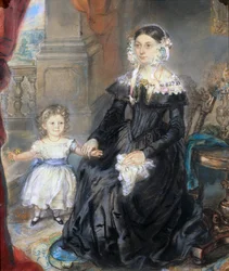Anya és kisgyermek portréja egy belső térben, 1830 körül (a párhoz lásd: 126404)