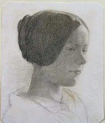 Fiatal nő portréja hajjal kontyban, 1840 körül (színes kréták papíron)