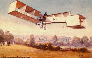A Santos-Dumont 14-bis repülőgépet ábrázoló képeslap, kb. 1910