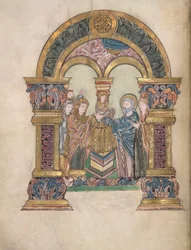 Bemutató a Templomban, Add. 49598, f.34v, a Szent Aethelwoldi Benedikciótól, 971-984 (vellum)