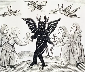 A Gyermekek az ördögnek bemutatása, Az erdei boszorkány illusztrációjának másolata, amelyet ezoterikus témájú chapbook-gyűjteményben használnak