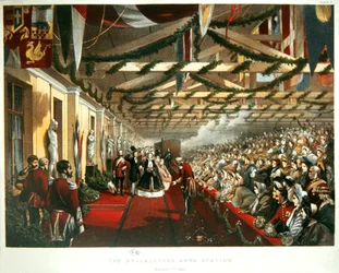 Alexandra dán hercegnő 1863. március 7-én érkezik Londonba a The Bricklayers Arms Station-re leendő férjével, a walesi herceggel. 1863 (színes litó)