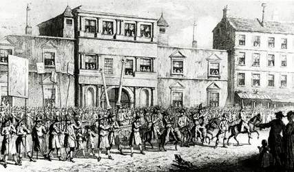 Az 1741-es londoni felvonulás, amely kigúnyolja a szabadkőműveseket, 1843