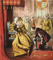 I. Erzsébet királynő és Shakespeare, kocsma. 1890 (színes metszet)