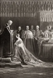 Viktória királynő (1819-1901) koronázása után magához veszi az Oltáriszentséget