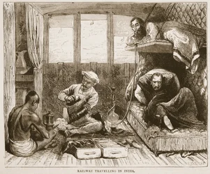 Vasúti utazás Indiában, illusztráció a Cassells Illustrated History of Englandből