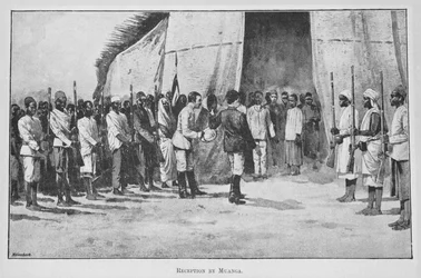 Muanga fogadtatása, a „New Light on Dark Africa” című filmből, Karl Peters és Henry William Dulcken