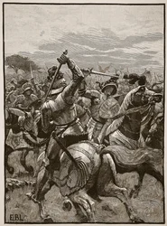 III. Richard a bosworthi csatában, illusztráció a Cassells Illustrated History of Englandből (szépia fotó)