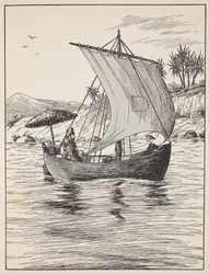 Robinson Crusoe a hajóján, illusztráció a The Story of Robinson Crusoe-ból: Adaptáció gyerekeknek Defoes nyelvét követve, pub. Griffith Farran Browne & Co. Limited, London