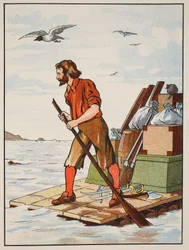 Robinson Crusoe a tutaján, illusztráció a The Story of Robinson Crusoe-ból: Adaptáció gyerekeknek Defoes nyelvét követve, pub. Griffith Farran Browne & Co. Limited, London