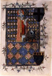 Szent Miklós újjáéleszt egy ifjúságot, órakönyvből, 1400-40 körül (vellum)