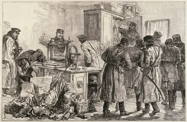 A szentpétervári rendőrség egy nihilista nyomdát fedez fel, a „The Illustrated London News”-ból, 1887. április 16.