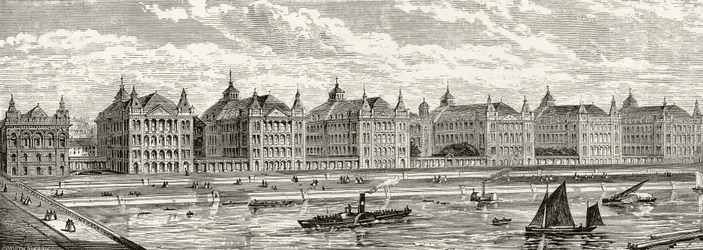 A Szent Tamás Kórház a XIX. században, Richard Lovett tiszteletes „London Pictures: Drawn with Pencil” című művéből, 1890-ben.