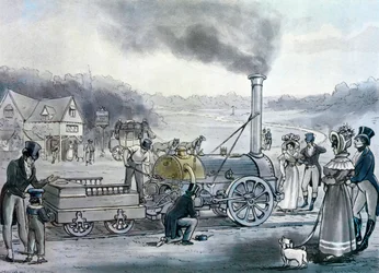 Stephenson „Northumbrian”, az első mozdony, amelyet beépített tűztérrel építettek (nyomtatott)