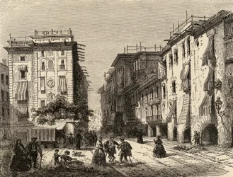 Barcelonai utca, Samuel Manning tiszteletes "Spanish Pictures" illusztrációja (metszet)