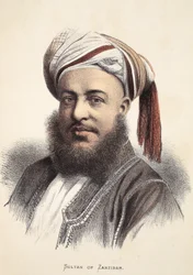 Zanzibár szultána, illusztráció a David Livingstone élete és felfedezései képi kiadásából, J. Ewing Richie, pub. A. Fullarton & Co., 1876