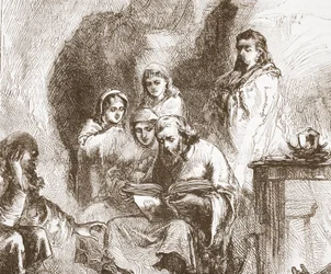 Barlangban imádkozó taboriták, illusztráció: James Aitken Wylie (1808-1890) A protestantizmus története című könyvéből, pub. 1878