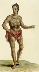 Tetovált hawaii harcos, 1824