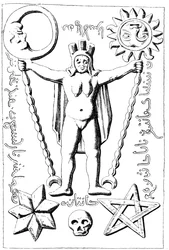 A templomosok Baphometje, egy Essarois-ban (Burgundia) talált kőkoporsó illusztrációja