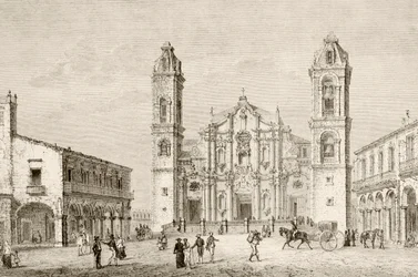 The Cathedral in Havana, Cuba (litho)