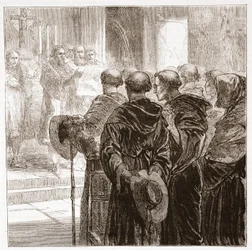 A tanácsosok feloszlatják az Ágoston szerzetesrendet Zürichben, 1524, illusztráció James Aitken Wylie (1808-1890) A protestantizmus története című könyvéből, pub. 1878