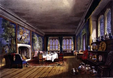 Étkező, Cotehele-ház, 1830-40 körül (színes litográfia)