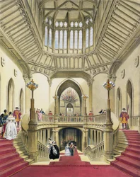 The Grand Staircase, Windsor Castle, William Henry Pyne (1760-1943) A királyi rezidenciák történetéből, 1838 (akvatinta)