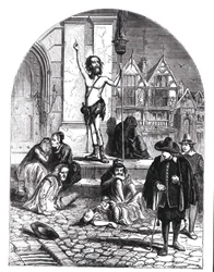 Az 1665-ös nagy pestisjárvány, a Londont elítélő lelkes (metszet) (bw fotó)