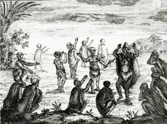 A hotentoták imádják a Holdat, illusztráció Peter Kolb „A Jóreménység fokának jelenlegi állapota” című művéből, 1731-ben.