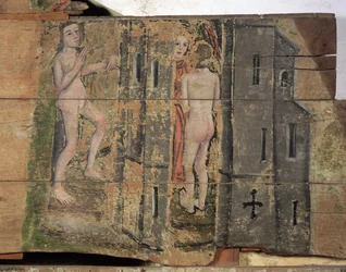 A Mennyország keskeny kapuja, a Wenhaston Doomból, 1500-20 körül (festett fa)