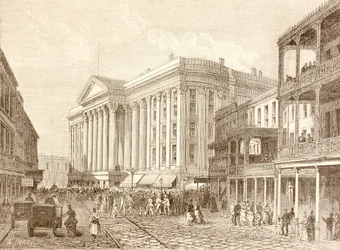 A Saint Charles Hotel a St. Charles Streeten, New Orleansban az 1880-as években (litho)