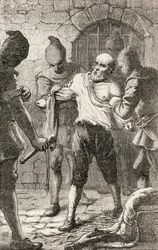 George Penn korbácsolása a spanyol inkvizíció idején, 1865 körül (fametszet)