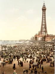 A torony és a strand, Blackpool (kézzel színezett fotó)