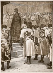 A bárók követeléseiket Henrynek benyújtják, illusztráció a Cassells Illustrated History of England-ből (szépia fotó)