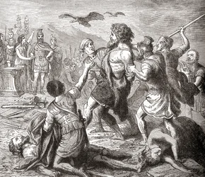 Teutobochus, a legendás óriás és a teutonok királyának elfogása, Ward and Lock Illusztrált világtörténetéből, kiadva kb. 1882