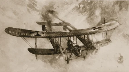 A nagy harci repülőgép eljövetele: a dupla méretű német kétfedelű repülőgép, amelyet brit repülők vettek harcba, a The Illustrated War News-ból