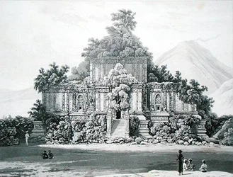 A brambanani nagy templom, Thomas Stamford Raffles (1781-1826) „The History of Java” II. kötetének 35. táblája, 1817-ben (litográfia)