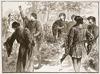 A veszekedés a Temple Gardensben, illusztráció a Cassells Illustrated History of Englandből (szépia fotó)