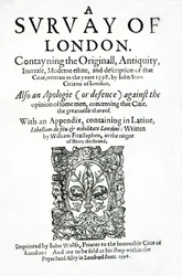 John Stow 1598-ban megjelent londoni felmérésének címlapja (nyomtatott papír)