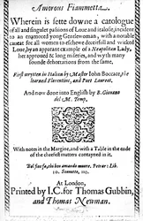 Giovanni Boccaccio Amorous Fiammetta címlapja, angol fordítása 1587-ben jelent meg