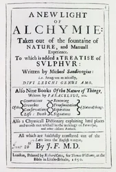 Címlap Michal Sedziwoj A New Light on Alchemy című könyvének angol nyelvű kiadásához, 1650 (nyomtatott)