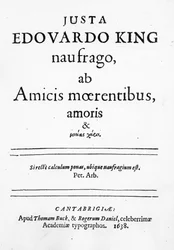 Címlap Justa Edward Kingnek, a hajótörött hajótörött barátnak a szerelem gyászolóiból és ... , megjelent 1638 (nyomtatás)