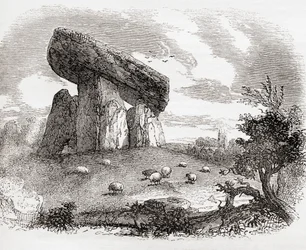 Trethevy Quoit, megalitikus sírkamra az angliai Cornwallban, Ó-Angliából: A Pictorial Museum, pub. 1847
