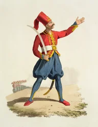 Török katona, Thomas MacLean Costumes of the Various Nations című művének VII. kötetéből, The Military Costume of Turkey, megjelent 1800-18 körül
