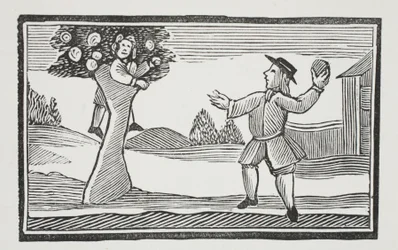 Fel a fára hur gets, illusztráció a Chap-books of the Eighteenth Century, John Ashton, pub. 1882