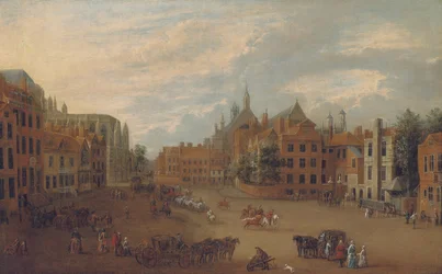 Kilátás az Old Palace Yardra, Westminsterben, a Westminster Abbey keleti végével és VII. Henrik király kápolnával balra, 1700 körül