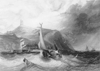 Kilátás a Scarborough-kastélyra a tengerről, 1894