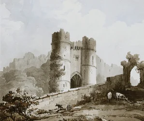 Kilátás a Carisbrooke kastély kapujára, Wight-szigeten