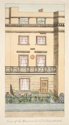 Kilátás a házra, amelyben George Cruikshank meghalt, kocsma. 1878 körül (kézzel színezett metszet)