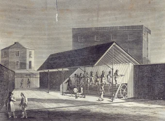 Kilátás a foglyok foglalkoztatására szolgáló futómalomról, amelyet a Brixtoni Javítóházban állítottak fel, a Gent kiadásában. Mag., 1822. júl
